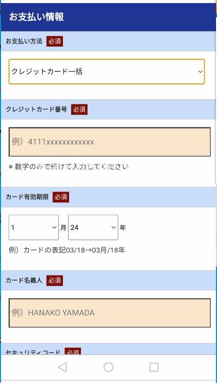 支払方法の画面